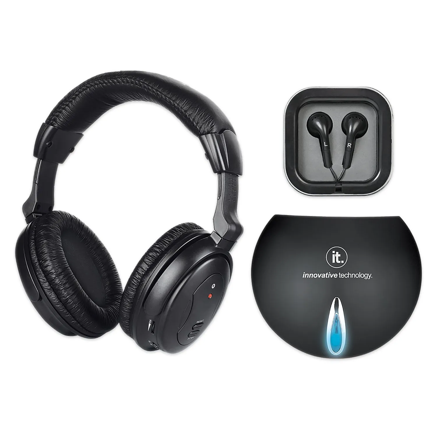 Innovative Technology ITHW-858 Wireless Headphones with Blue LED Transmitter, Adjustable Comfort