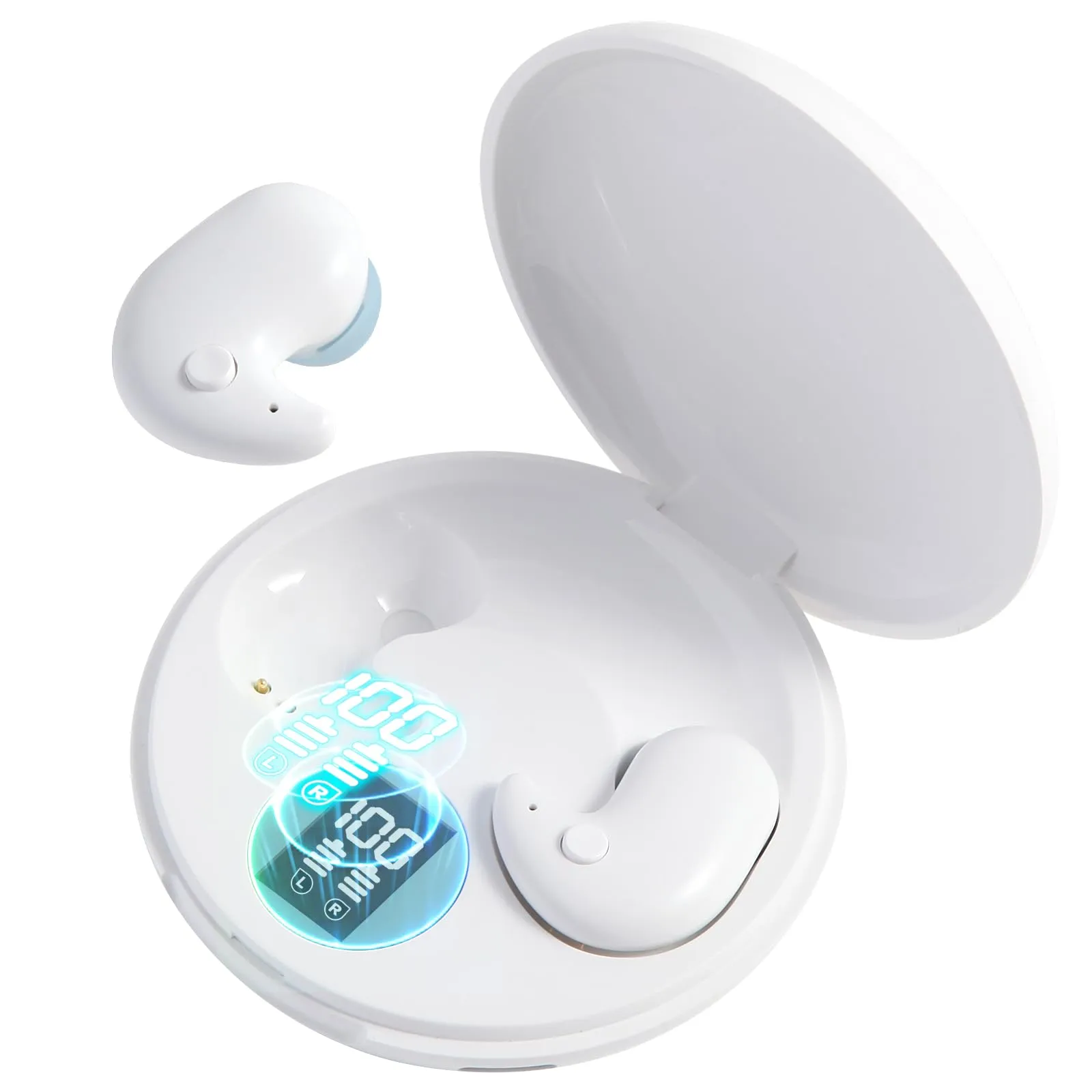 Invisible Wireless Bluetooth Headphones - Comfortable Noise Cancelling, 80 Hours Standby, White