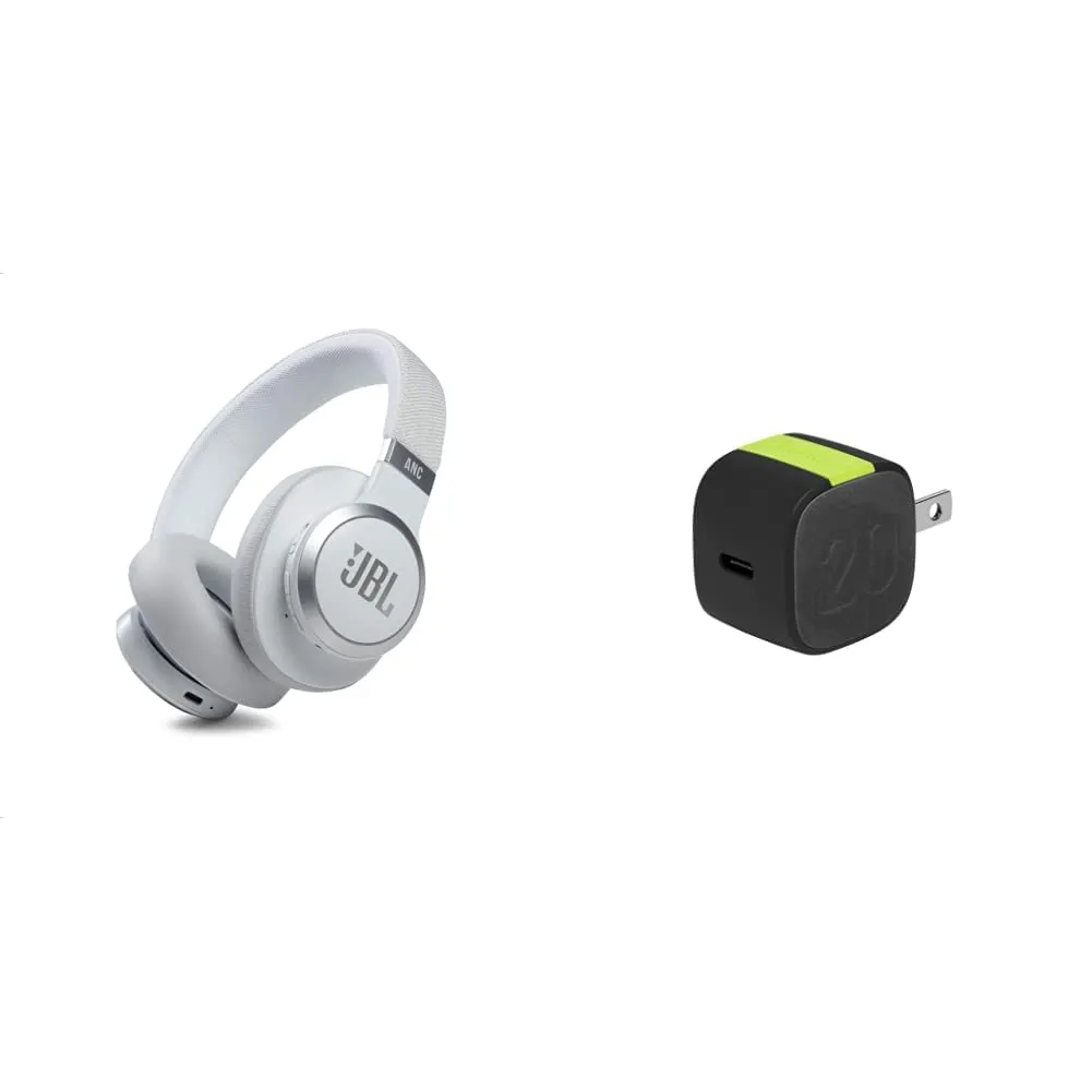 JBL Live 660NC Wireless Noise Cancelling Headphones (White) & InfinityLab 20W Compact Charger (Black)