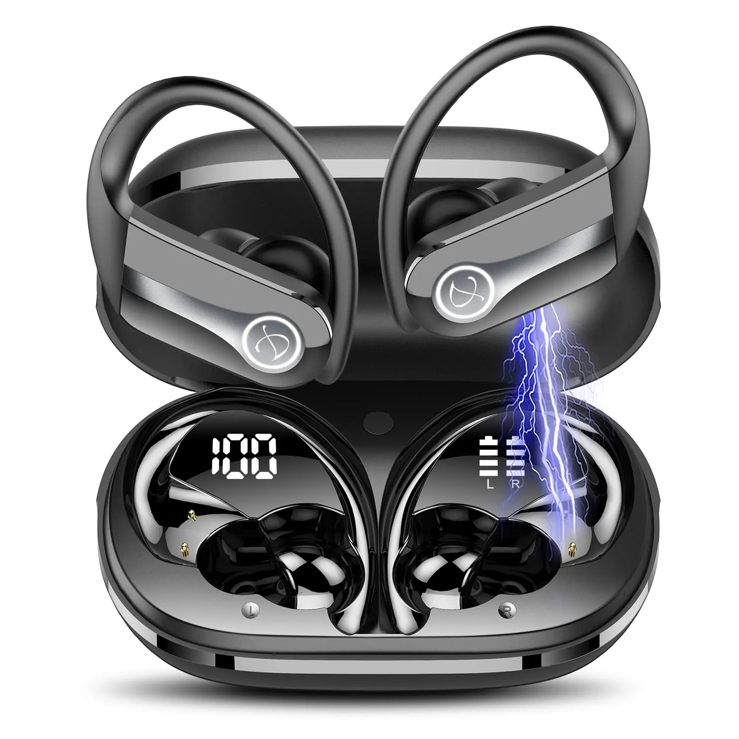 Jesebang Wireless Earbuds Bluetooth 5.3, 50H Playtime, IP7 Waterproof, LED Display, Black