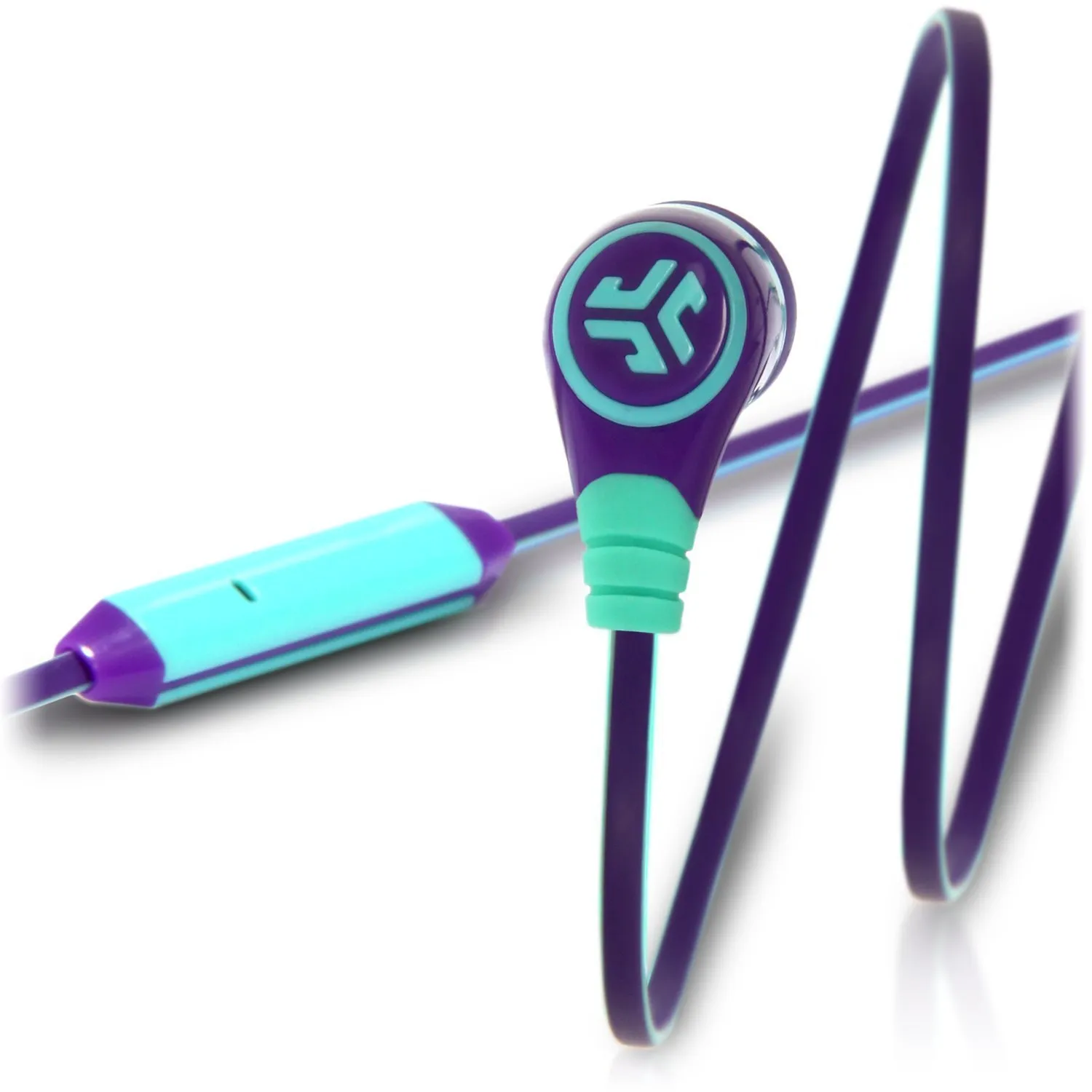 JLab Audio Diego Earbud - 10mm Neodymium Drivers, Tangle-Free Cable, Built-in Mic, Purple/Teal