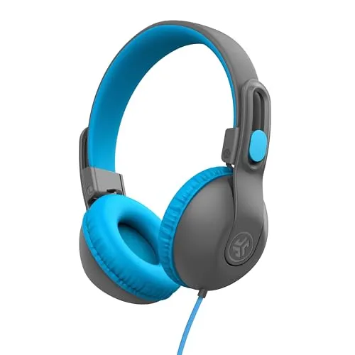 JLab JBuddies Studio 2 Kids Headphones, Grey/Blue, Volume Limiter, Adjustable, Noise Isolation