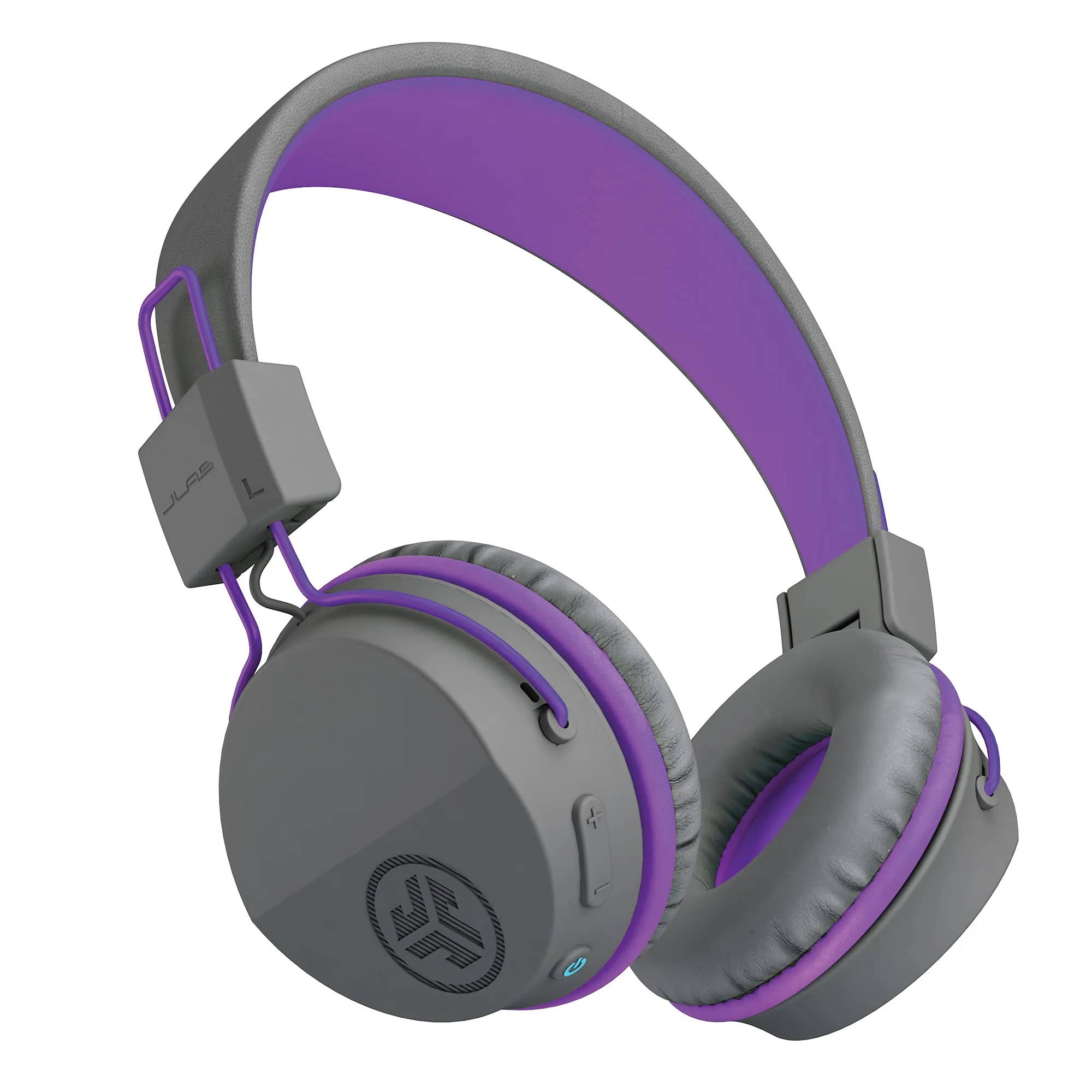 JLab JBuddies Studio Bluetooth Kids Headphones - 13 Hour Battery, Volume Limiter, Gray/Purple