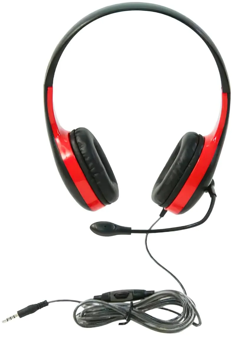 KH-08GT RD On-Ear Headset with Unidirectional Microphone and Leatherette Cushions, Red