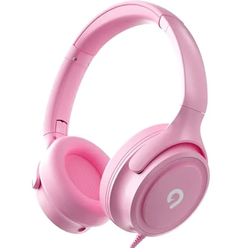 Kids Headphones Pink - Safe Volume Control, Built-in Microphone, Comfortable On-Ear Design