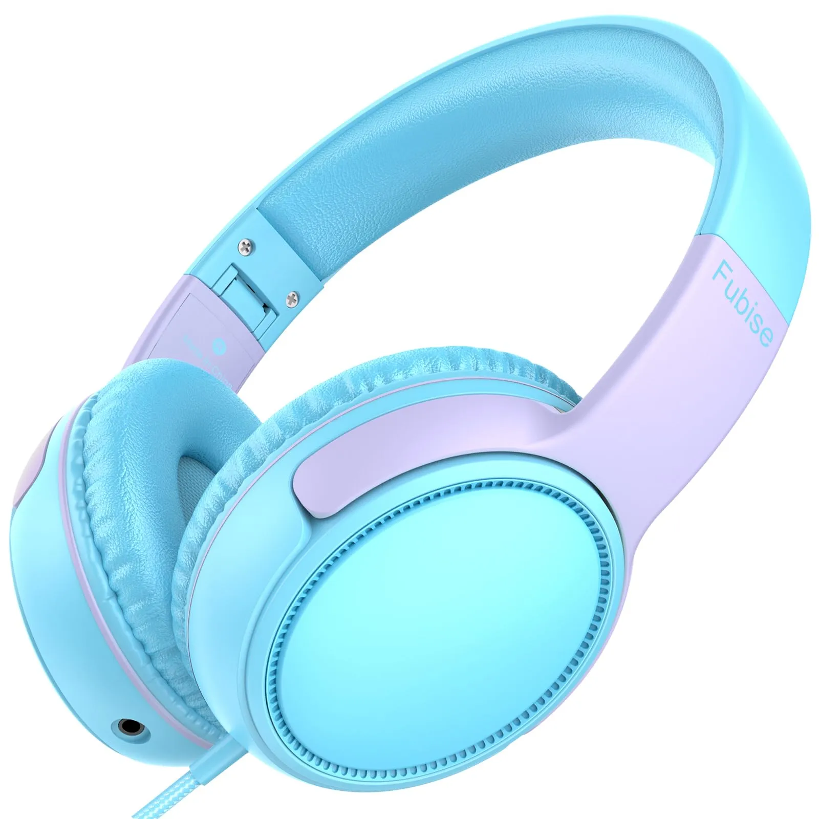 Kids Headphones with Mic, Over-Ear Wired Foldable Design, 85dB/94dB Volume Limiter, Sky Blue/Purple