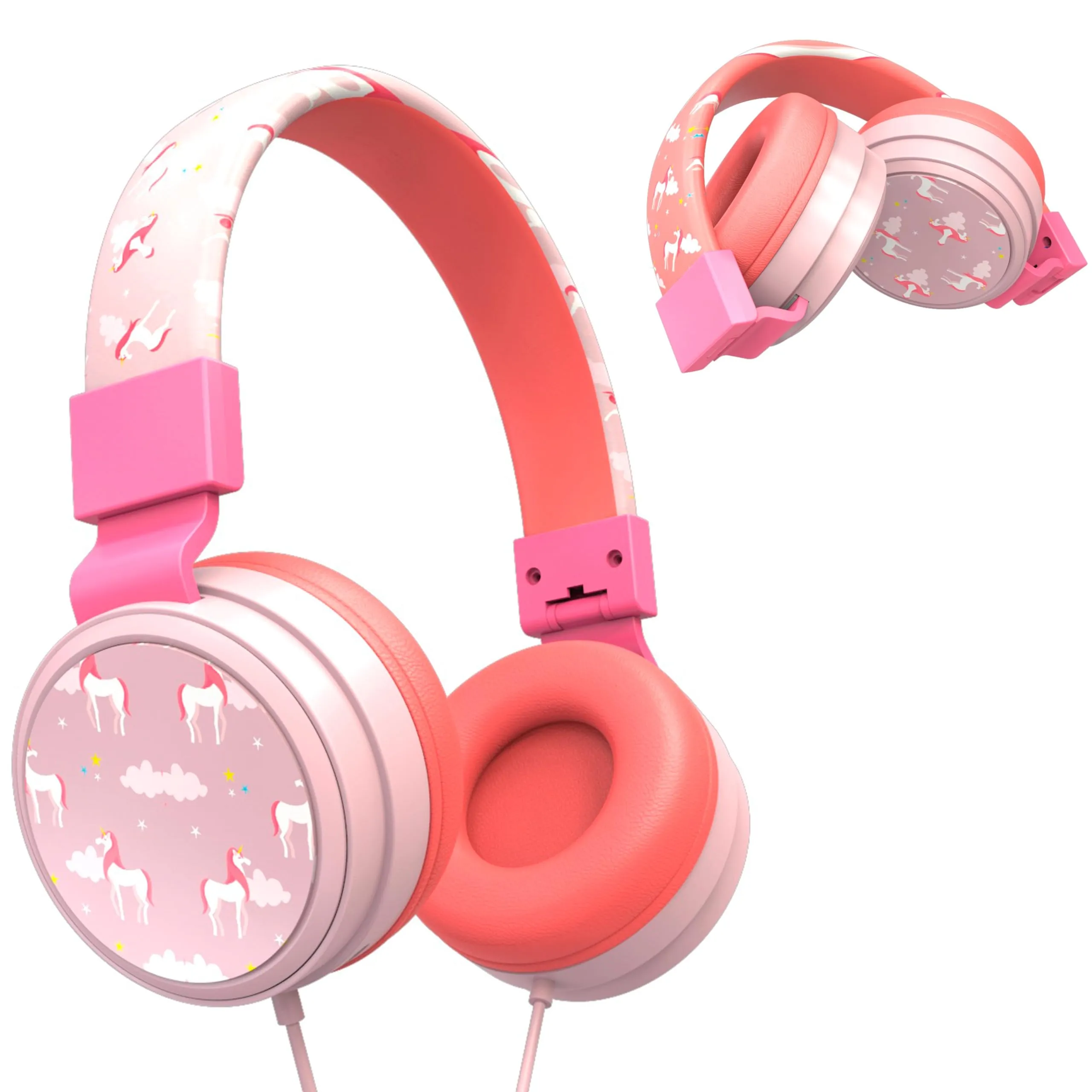 Kids Safe Headphones - Foldable, Tangle-Free, Volume Limiting 85/94dB, Over-Ear with Microphone