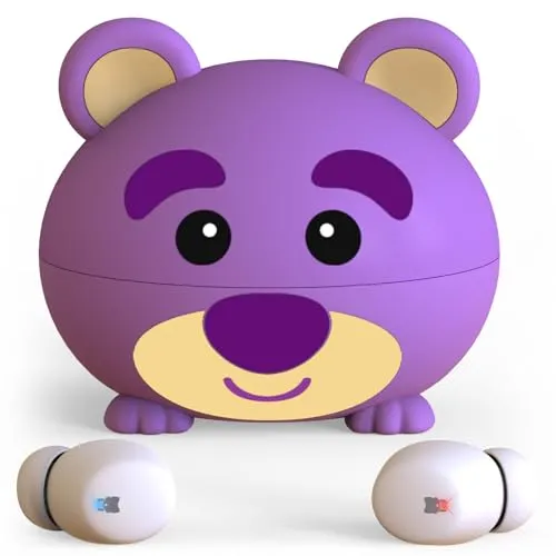 Kids Wireless Earbuds, Cute Bear Design, 30Hrs Playback, IPX6 Waterproof, Bluetooth with Mic