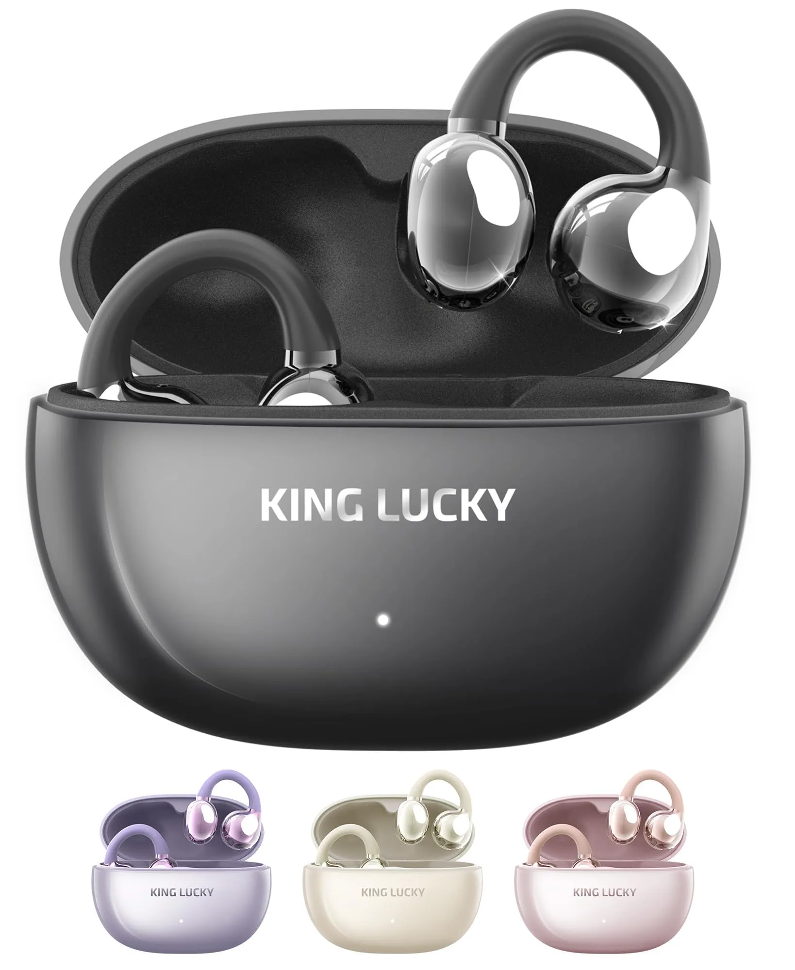 King Lucky Open Ear Bluetooth Headphones - 50H Playtime, Noise Cancelling, Waterproof, Black