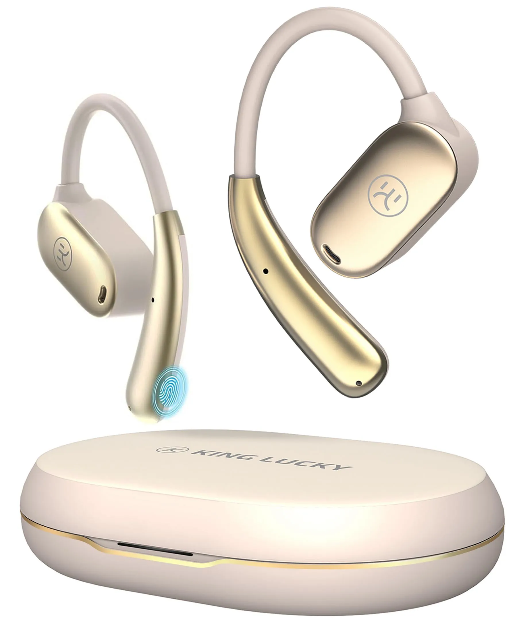 King Lucky Open Ear Headphones Wireless Bluetooth 5.3, Lightweight 7.3g, 60Hrs Playtime, White