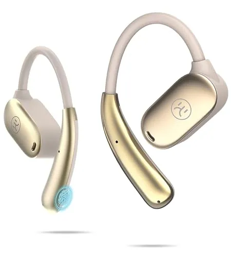 King Lucky Open Ear Headphones Wireless Bluetooth Gold, 60Hrs Playtime, IPX5 Waterproof, Lightweight