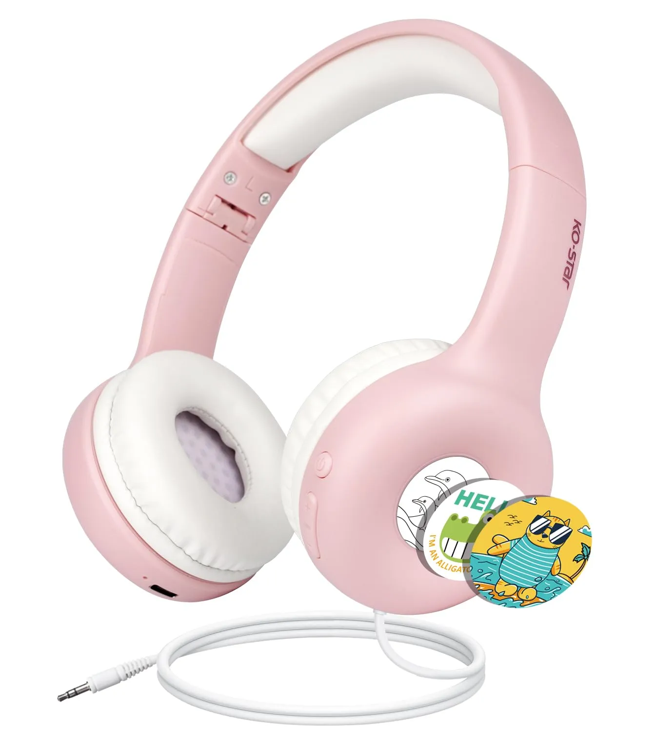 KO-STAR Kids Bluetooth Headphones - Noise Cancelling, Wireless, 85dB, Soft Earmuffs, Pink