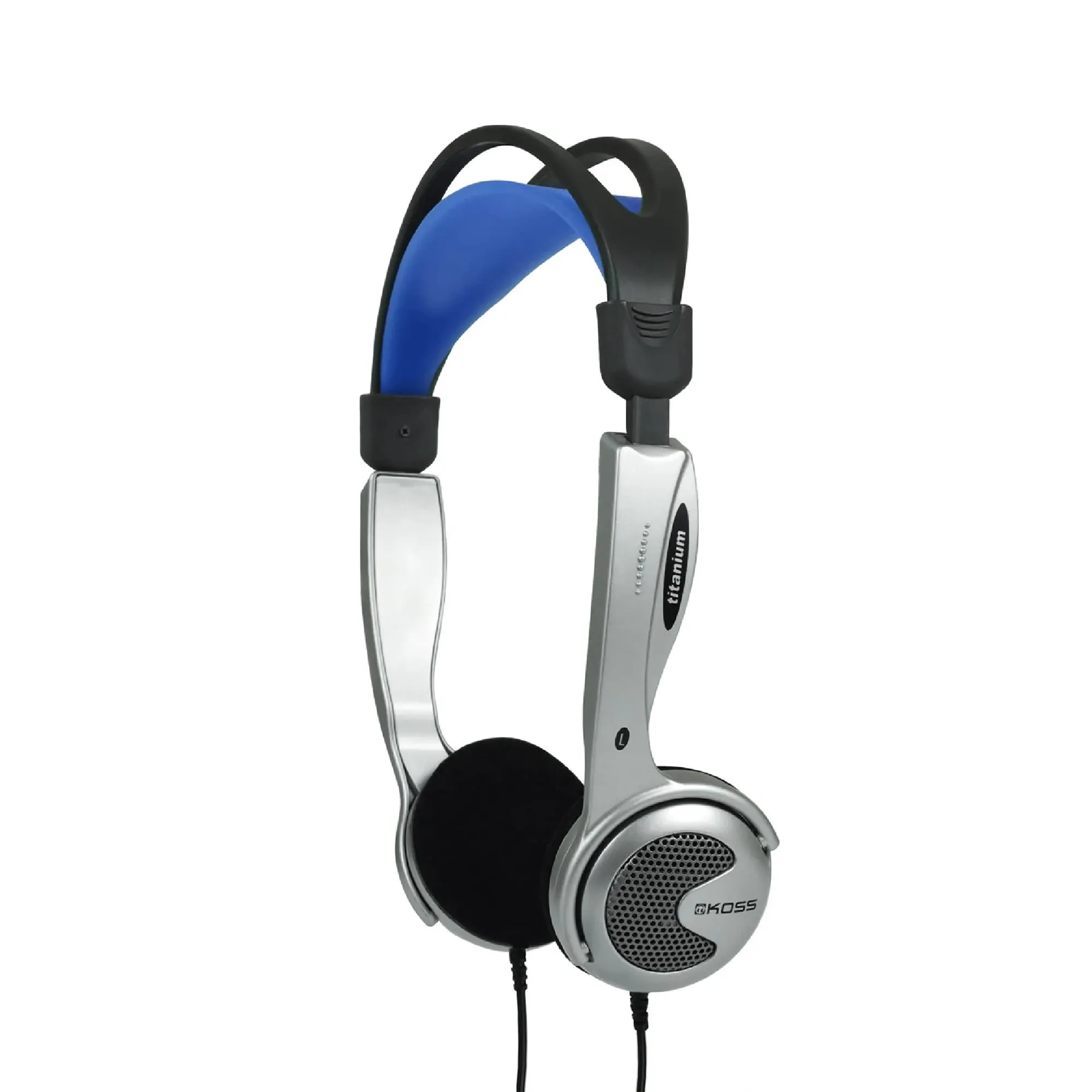 Koss KTXPro1 Titanium On-Ear Headphones, Volume Control, Ultra Lightweight, Silver Black and Blue