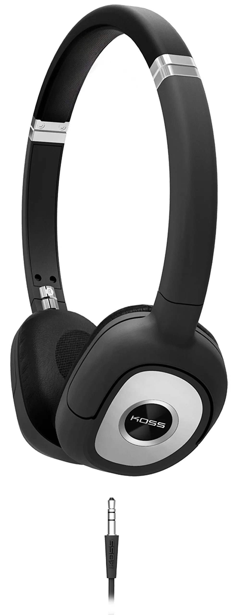 Koss SP330 On-Ear Dynamic Headphones Black Silver Accents, Lightweight D-Profile Design