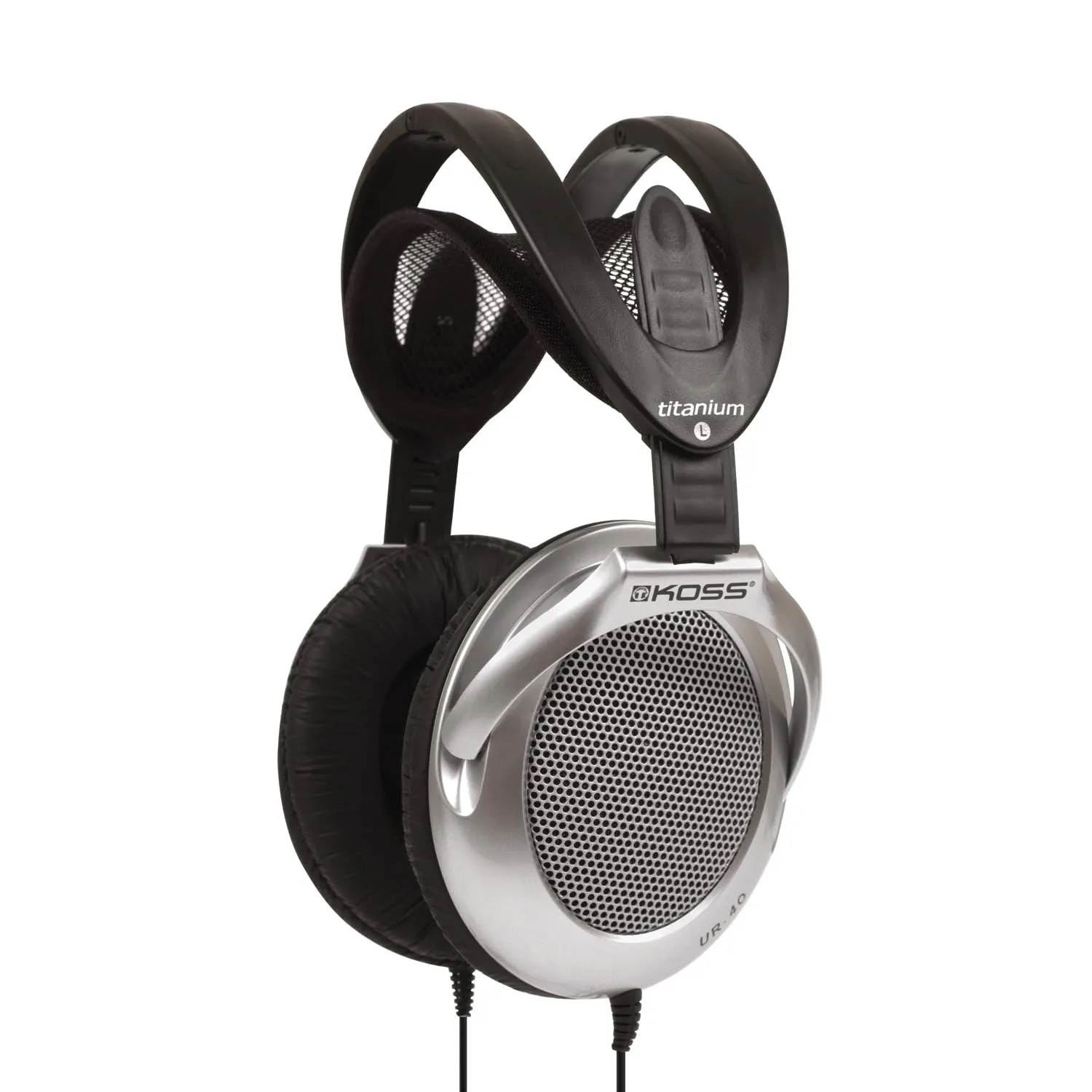 Koss UR40 Collapsible Over-Ear Headphones, Lightweight Silver and Black, 15-22,000 Hz Frequency