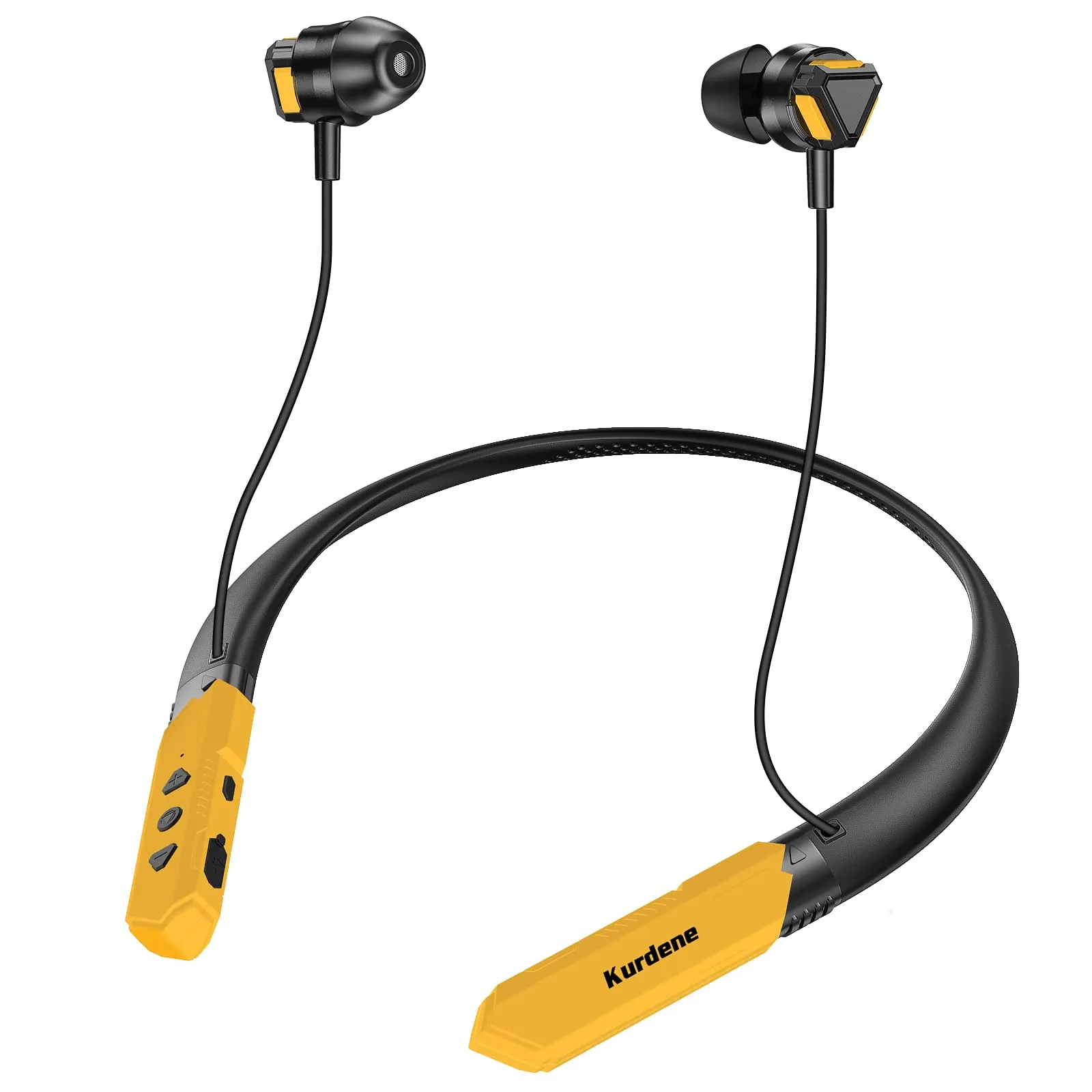 kurdene Bluetooth Headphones 120H Playtime Wireless Earbuds Yellow & Black with Hi-Fi Audio