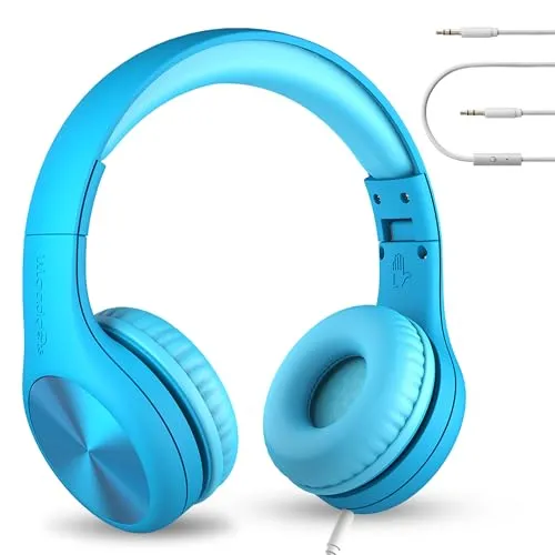 LilGadgets Connect+ Pro Wired Kids Headphones - Volume Limiting, Noise Cancelling, Blue