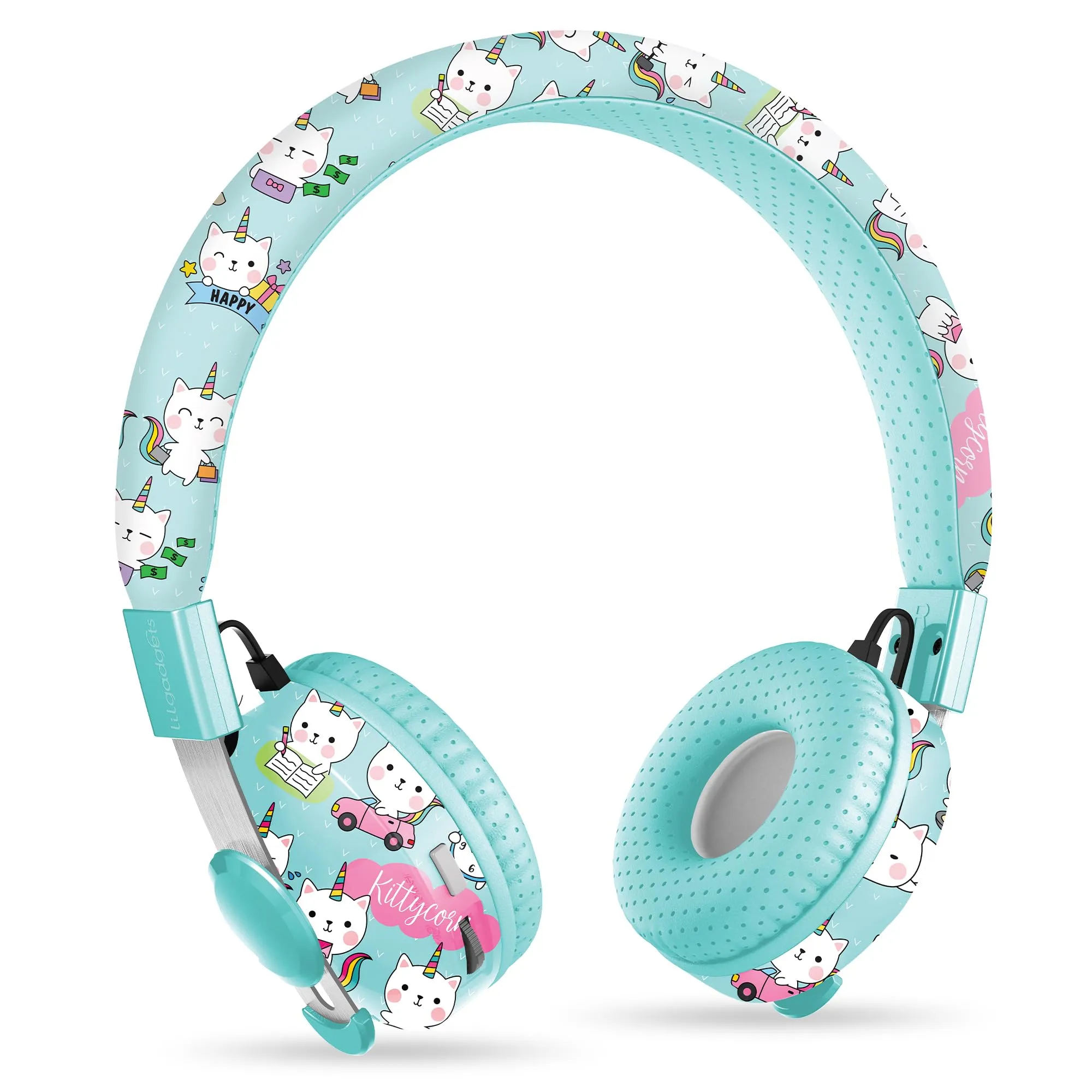 LilGadgets Untangled Pro Wireless Kids Headphones - Volume Limited, SoftTouch Padding, Rainbow Cat