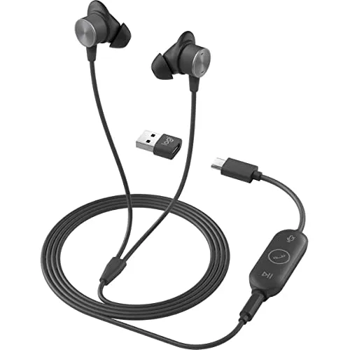 Logitech Zone Wired Earbuds - Stereo Sound, Noise-Canceling Mic, Compact Design, USB-A & USB-C