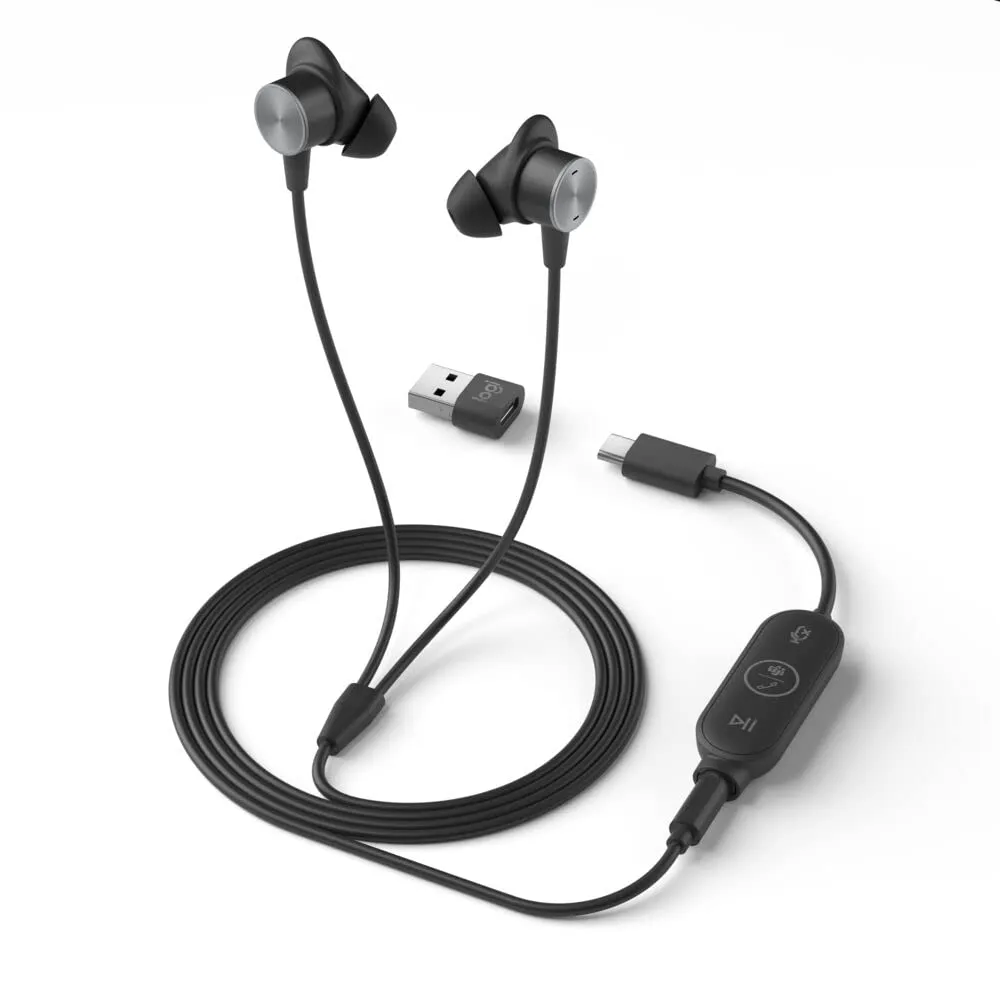 Logitech Zone Wired Earbuds with Noise Cancelling Mic, Certified for Microsoft Teams