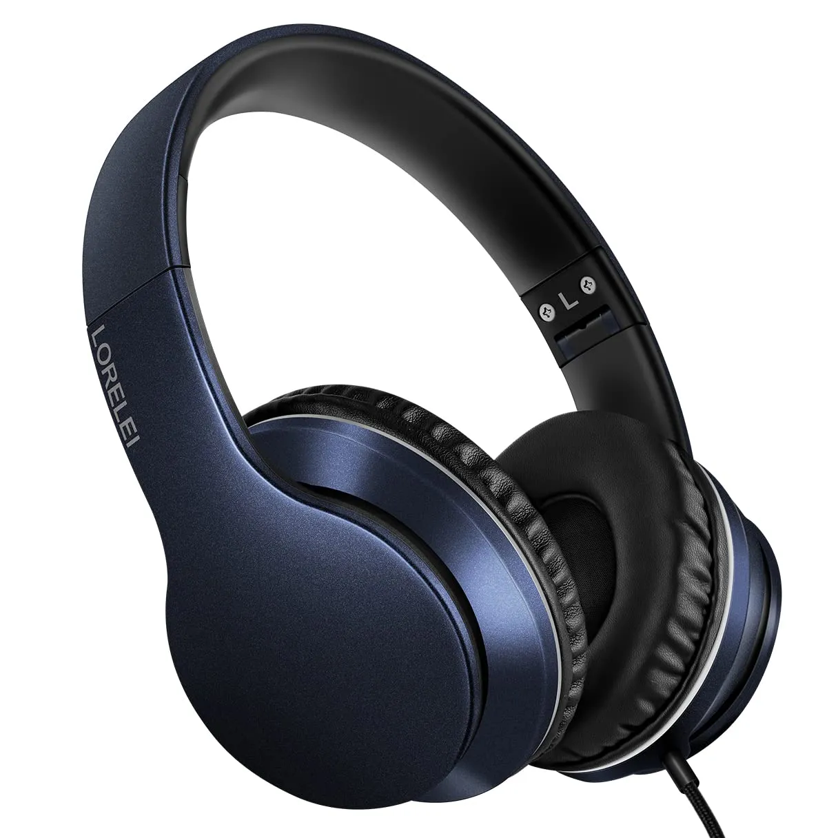 LORELEI X6 Over-Ear Headphones, Dark Blue, Lightweight, Foldable, Wired, Microphone, Stereo Bass