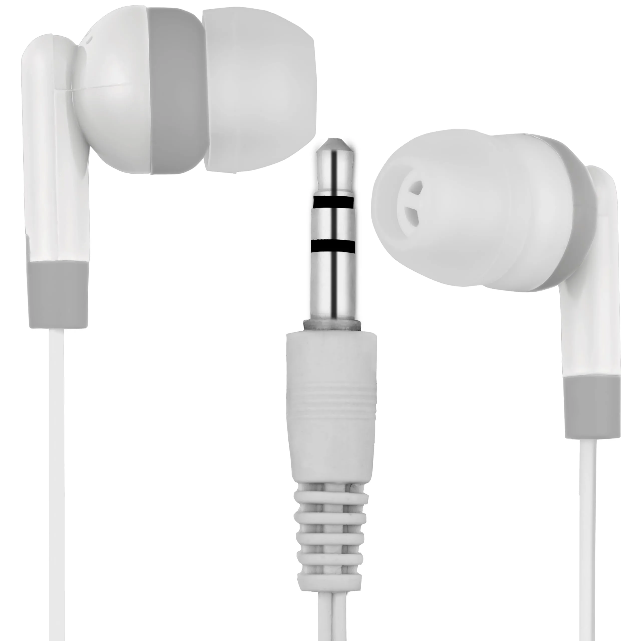 LowCostEarbuds Bulk Lot of 50 White/Gray Individually Wrapped Earbuds for Schools & Families