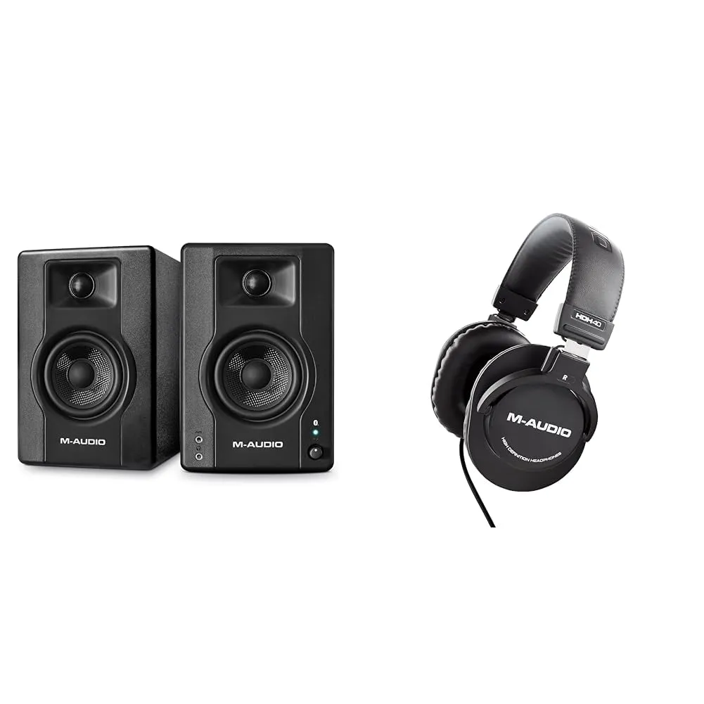 M-Audio BX4BT 4.5' Studio Monitors & HDH40 Headphones with Bluetooth & Closed Back Design