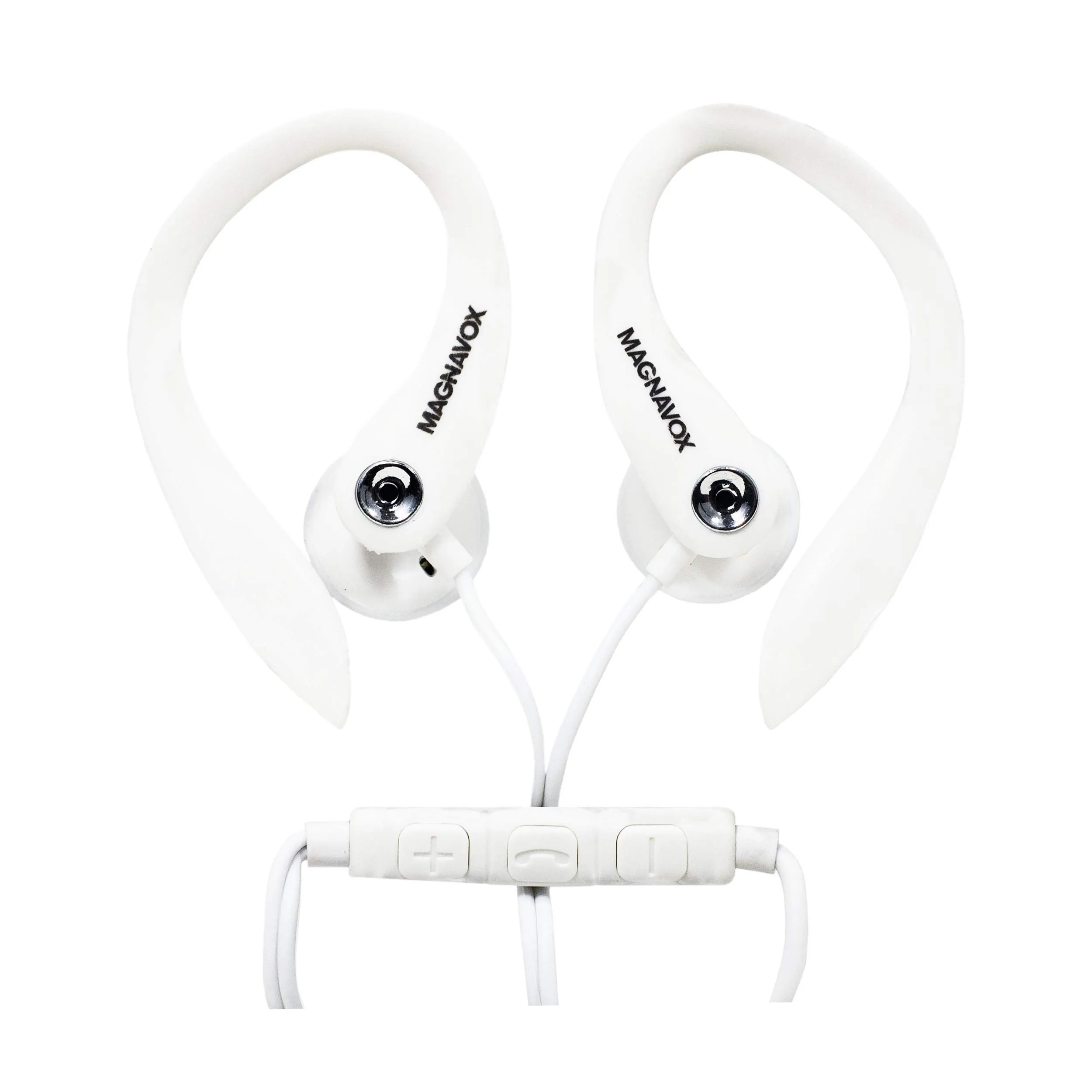 Magnavox MHP4854-WH Earhook Earbuds with Microphone in White & Black