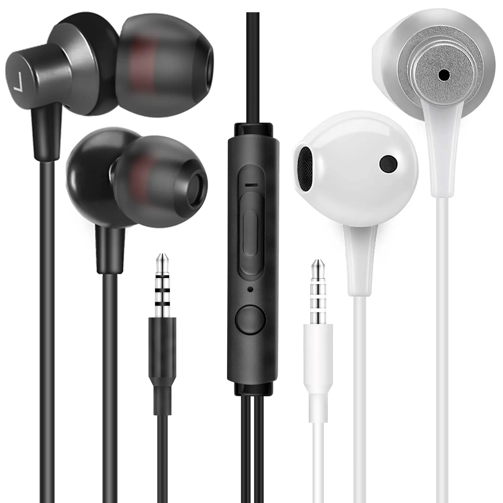 MAS CARNEY 【2-Pack】 Wired in-Ear Earphones WI7/WH5, Metal Earbuds with Microphone & Volume Control