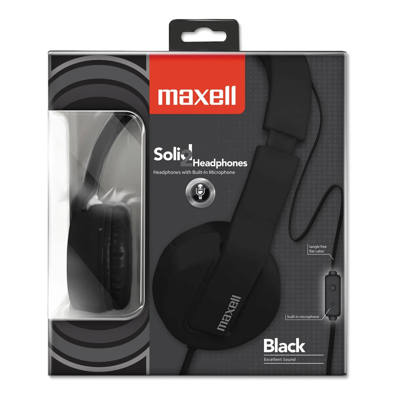 Maxell Comfort Fit Solids Headphones - Tangle-Free Flat Cable, In-Line Microphone, Black