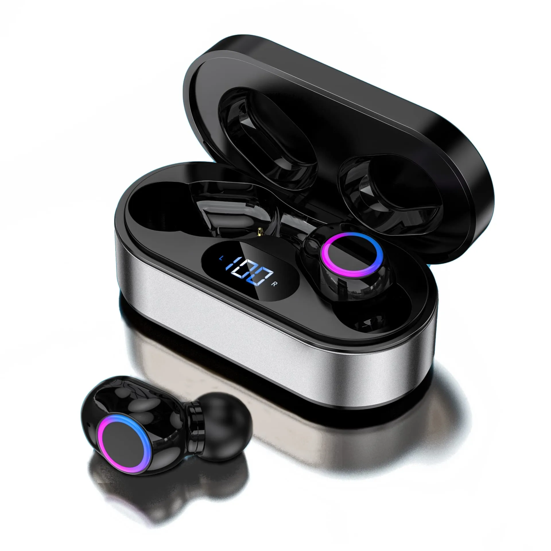 Mini Wireless Earbuds Hi-Fi Deep Bass Bluetooth Headphones IPX8 Waterproof Sports Black-Silver