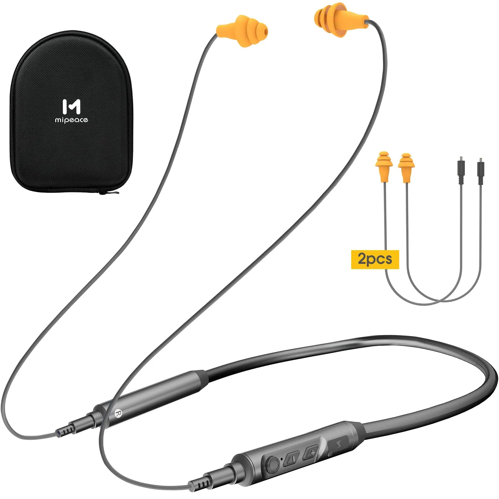 MIPEACE Bluetooth Earplug Headphones - 29dB Noise Reduction, 19+ Hour Battery, Grey Neckband