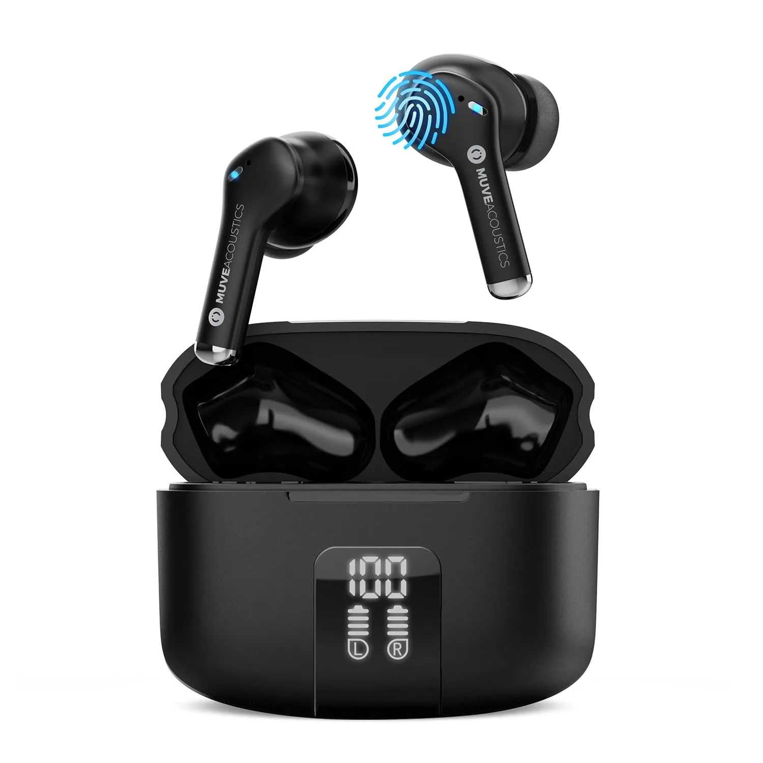 MuveAcoustics Link True Wireless Bluetooth Earbuds - IPX5, 24H Playtime, ENC Microphone, Black