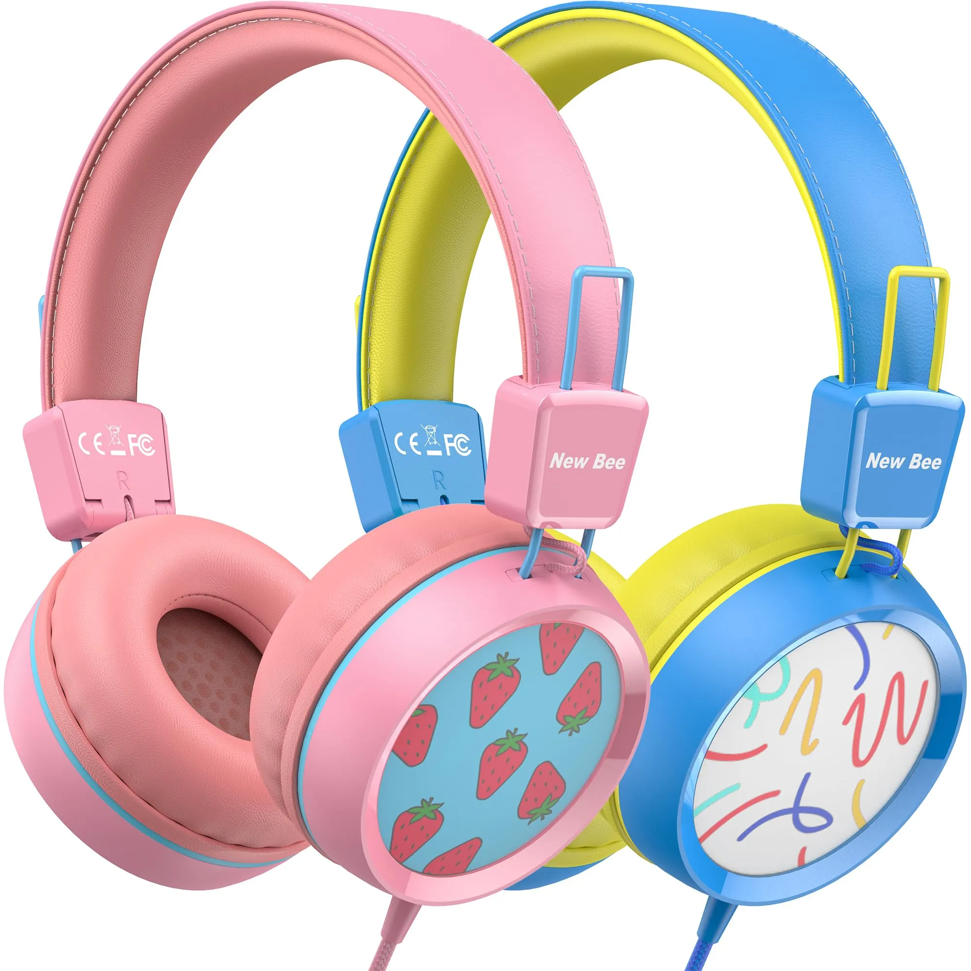 New bee KH20 Pink & Blue Kids Headphones with Volume Control and Built-in Microphone