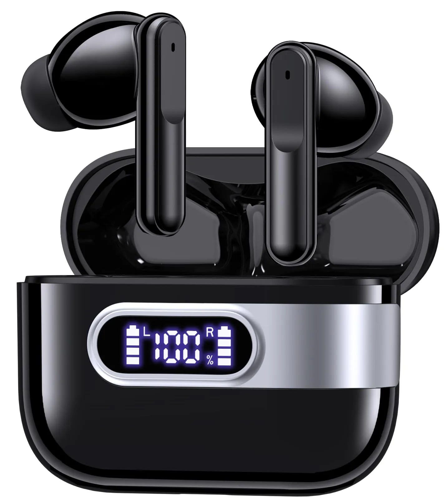 occiam Wireless Earbuds Bluetooth 5.3 with 64H Playback, LED Display, IPX7 Waterproof, Black