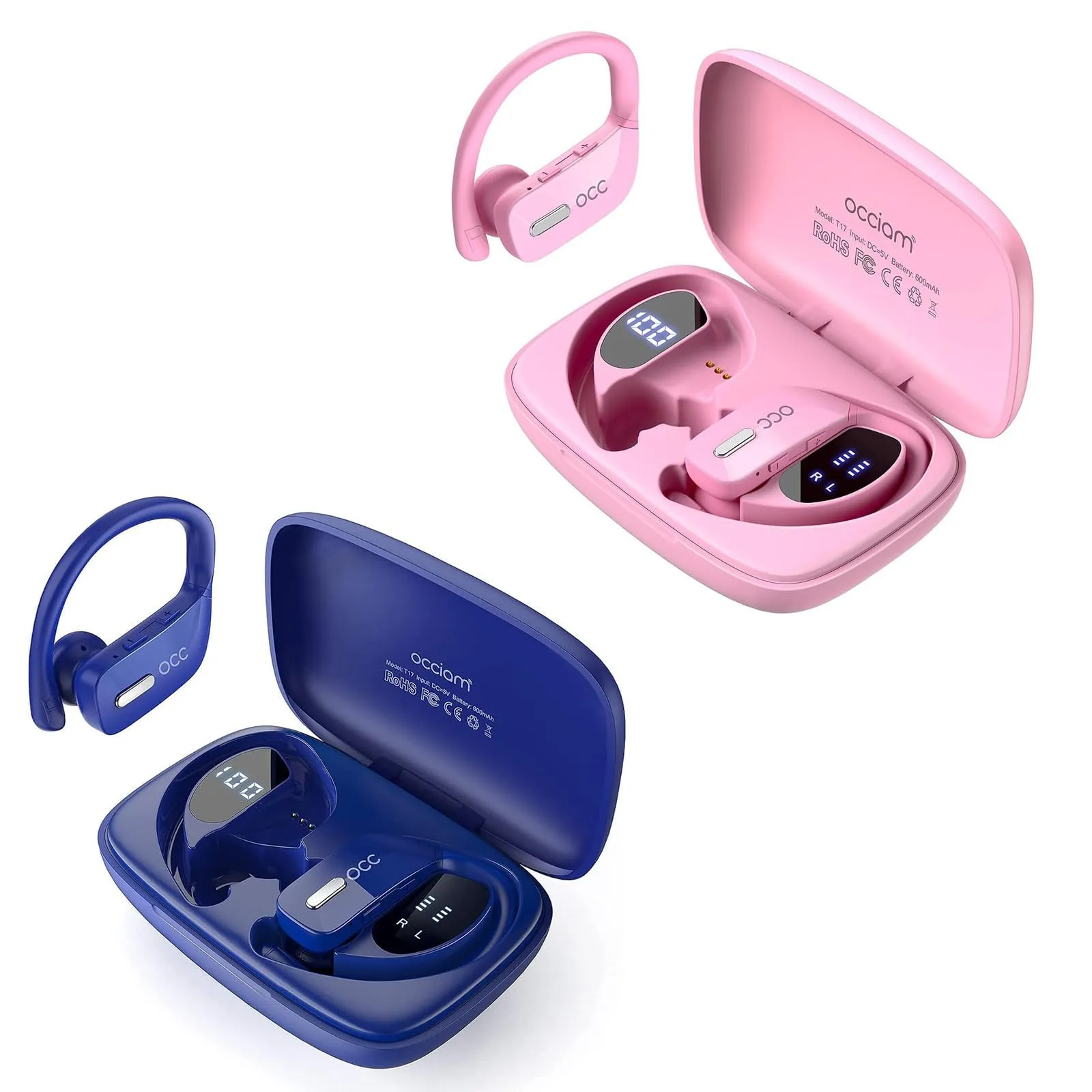 occiam Wireless Earbuds Bluetooth Headphones, 48H Play Back, In-Ear, Waterproof, Blue and Pink