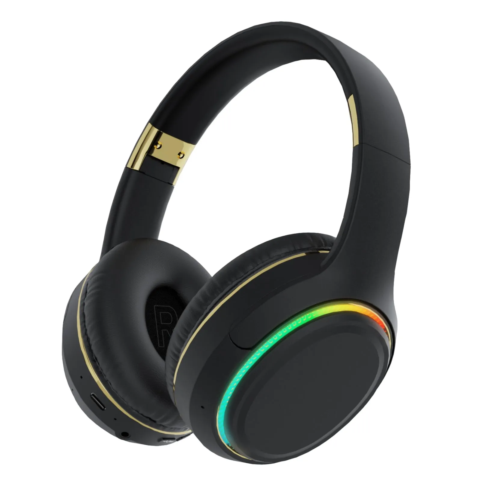 OOYY Wireless Bluetooth Headphones with RGB LED Lighting, Foldable Over-Ear, Hidden Mic, Black