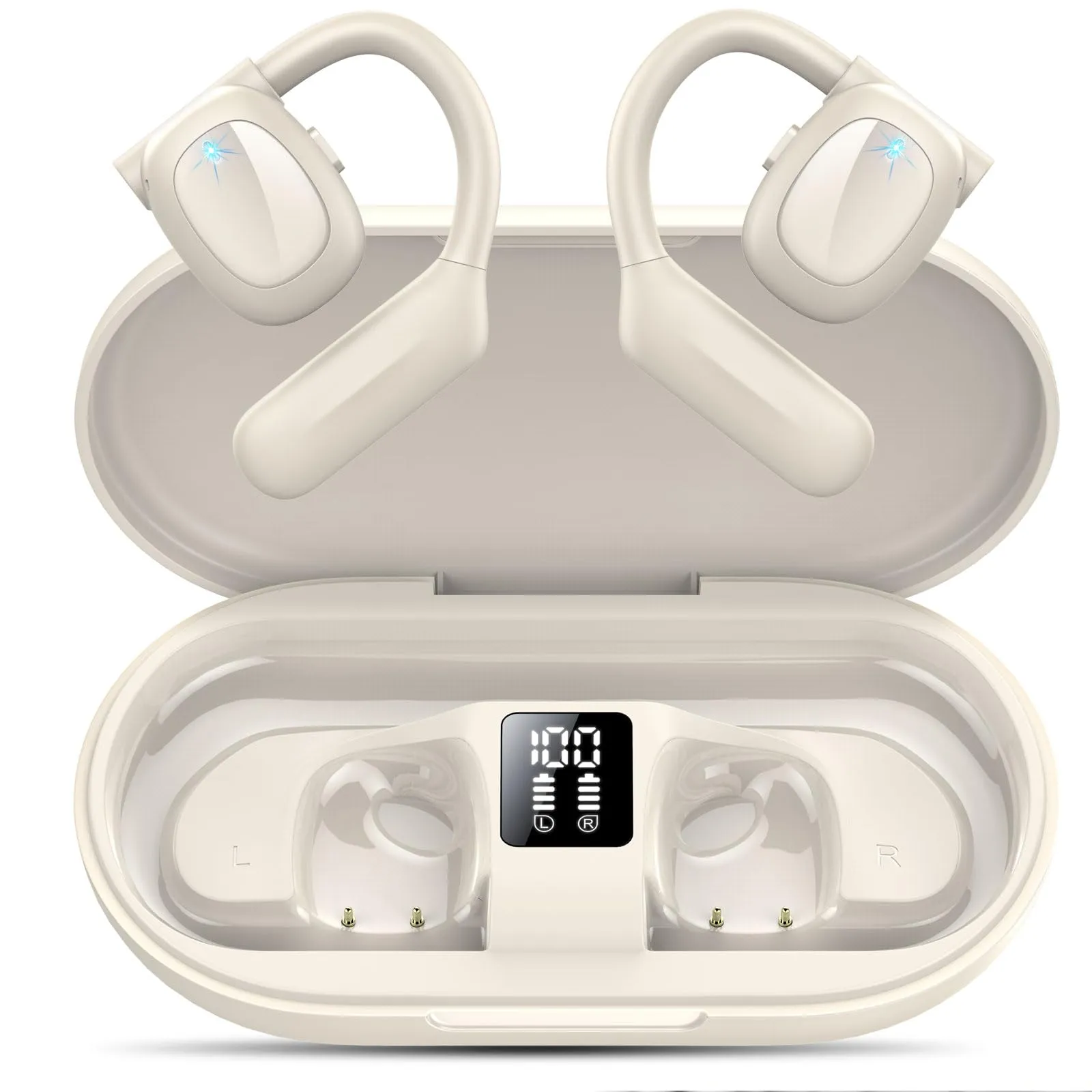 Open Ear Bluetooth 5.3 Headphones, White Wireless Earbuds with 75H Playtime, IPX5 Waterproof