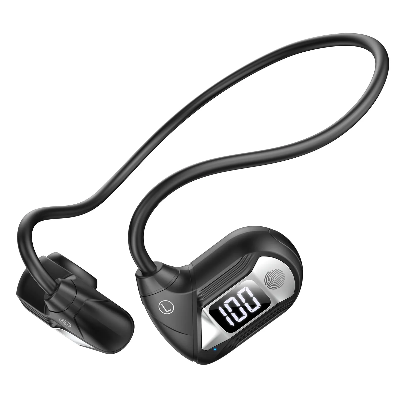 Open Ear Bluetooth Headphones, 20h Playtime, Touch Control, IP55 Waterproof, Dark Black