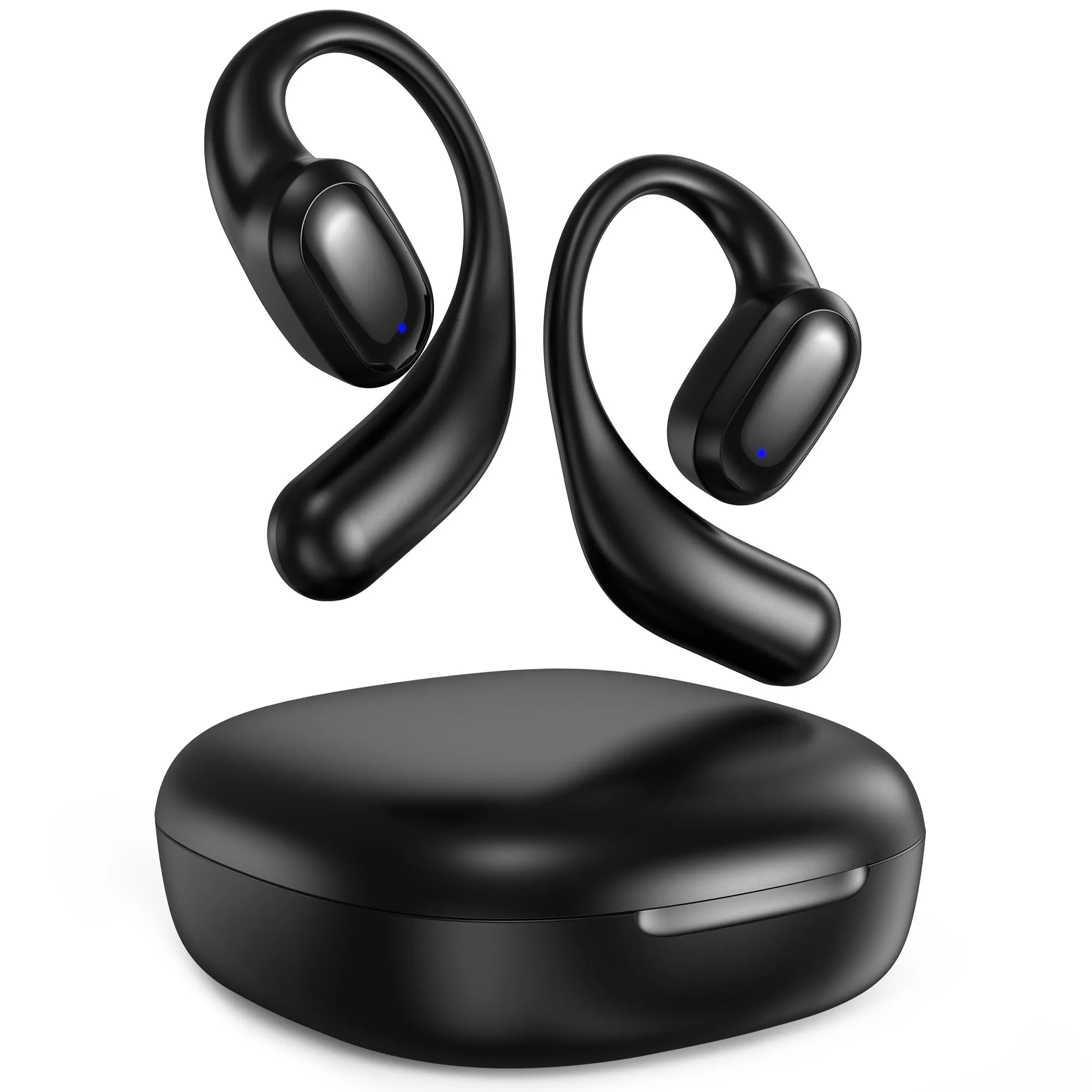 Open Ear Headphones Bluetooth 5.3 with Earhooks, 60 Hours Playtime, Sweat Resistant, Black