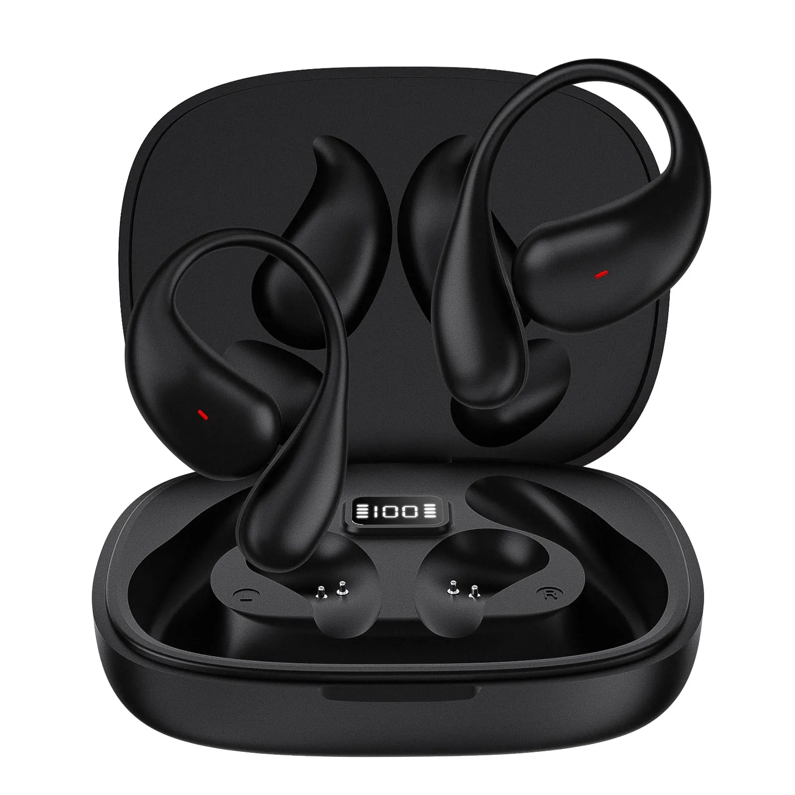 Open Ear Headphones Bluetooth 5.4 with LED Display, 40H Playtime, Waterproof Design, Black