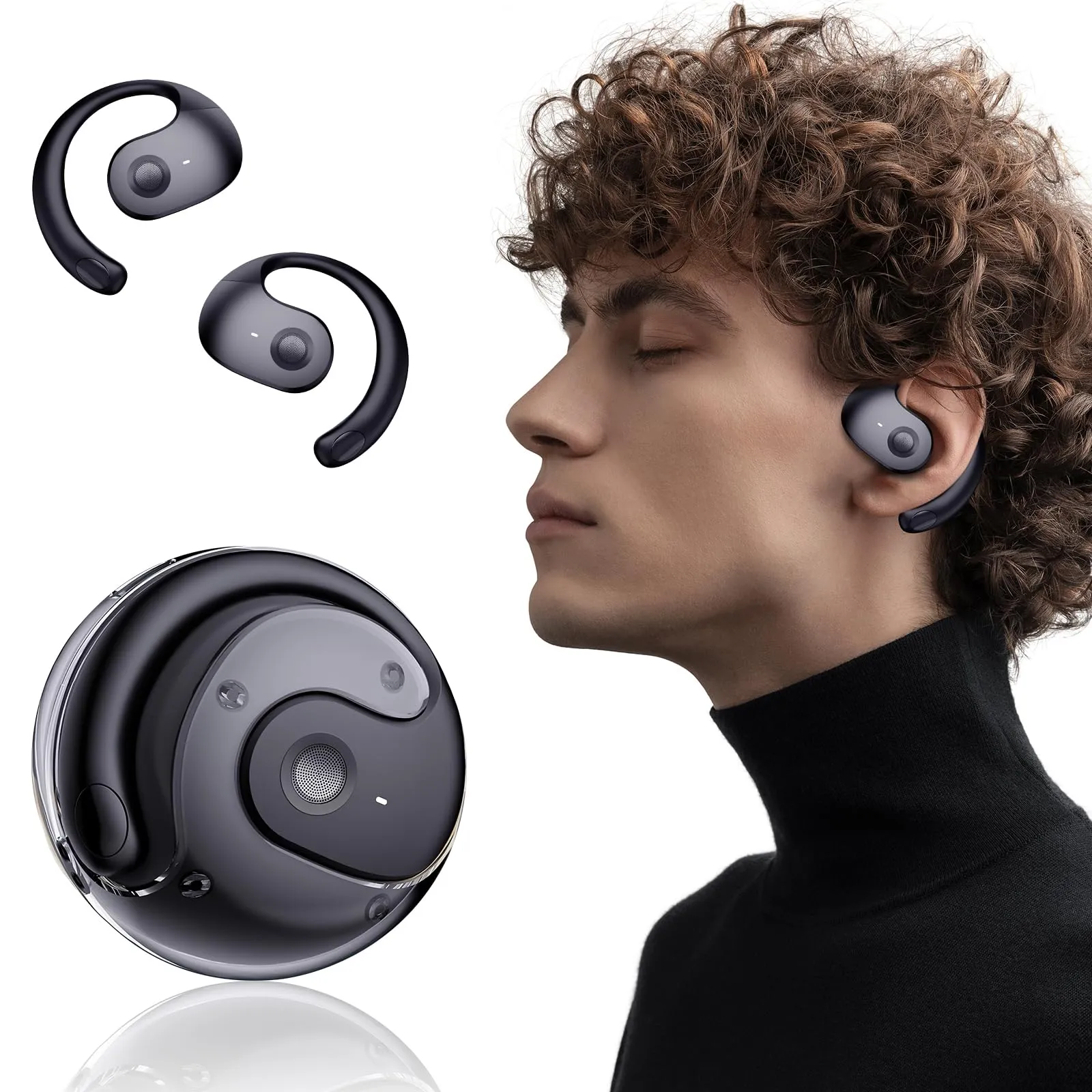 Open Ear Wireless Bluetooth Headphones, Omaky 5.4, Active Noise Reduction, Long Playtime (Black)