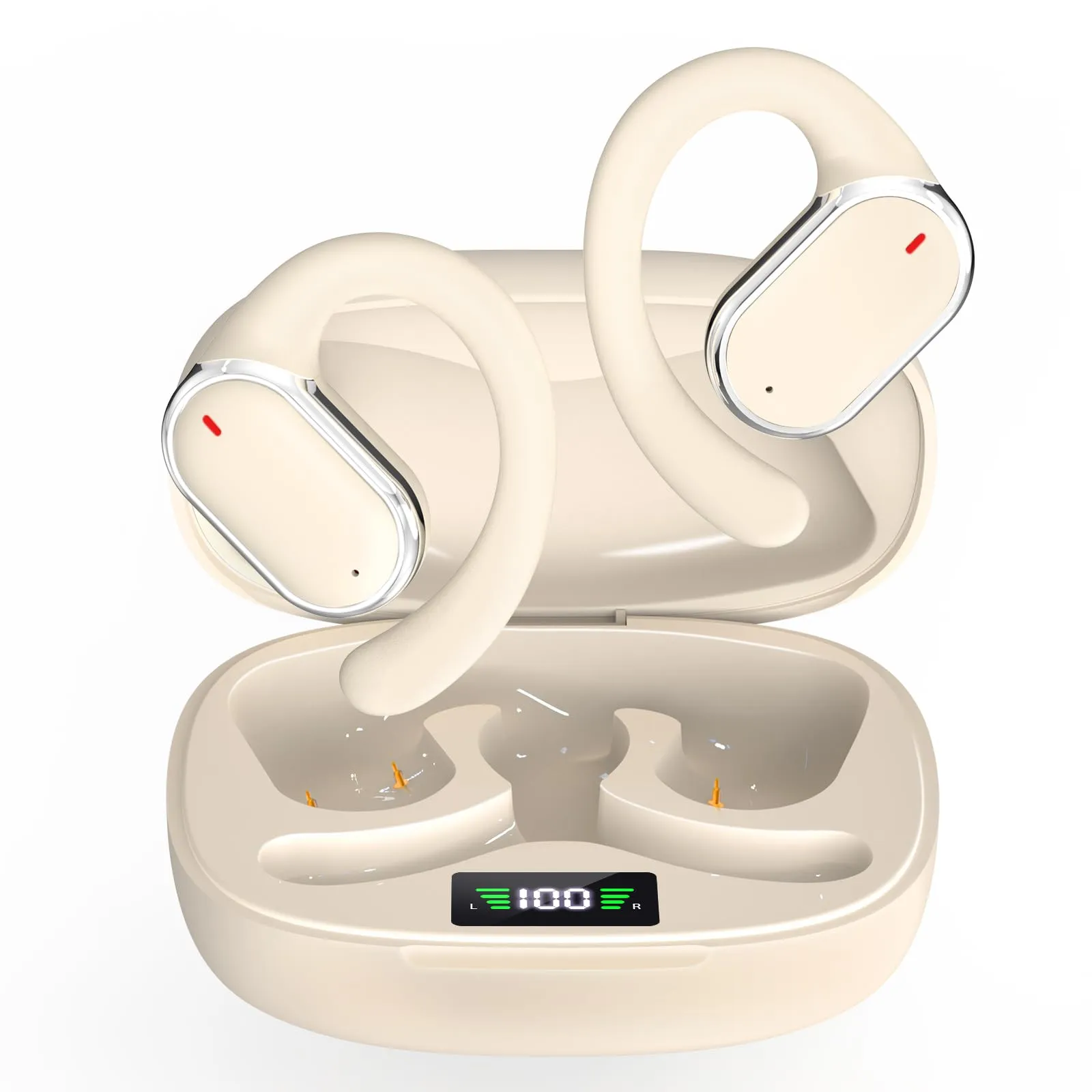 Open Ear Wireless Headphones Bluetooth 5.3 with 40Hrs Playtime, IPX6 Water Resistant, Beige