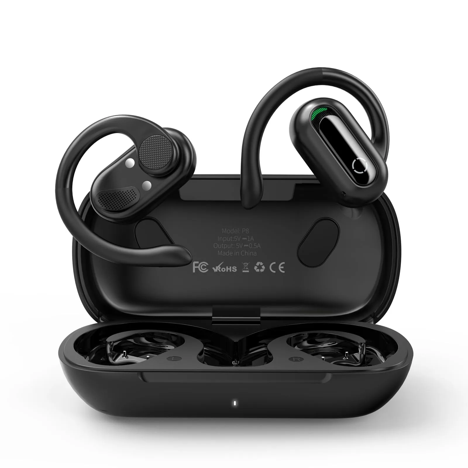 Open Ear Wireless Headphones with Bluetooth 5.3, 55H Playtime, IPX7 Waterproof, Adjustable Earhooks