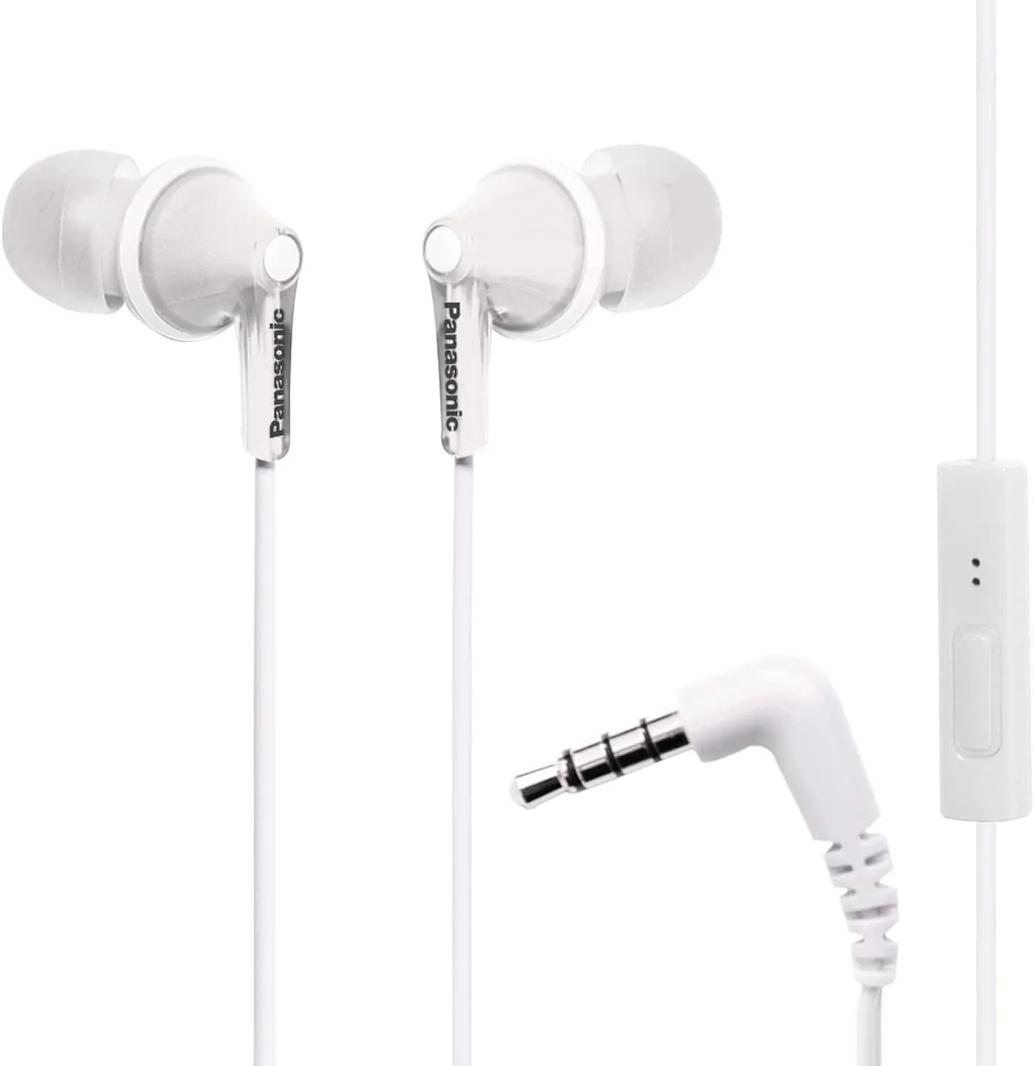 Panasonic ErgoFit Wired Earbuds with Microphone, Ergonomic Custom-Fit Earpieces (S/M/L), White