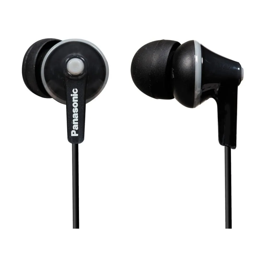 Panasonic RP-HJE125-K Wired Earphones, Black, 9mm Driver, Neodymium Magnet, In-Ear Design