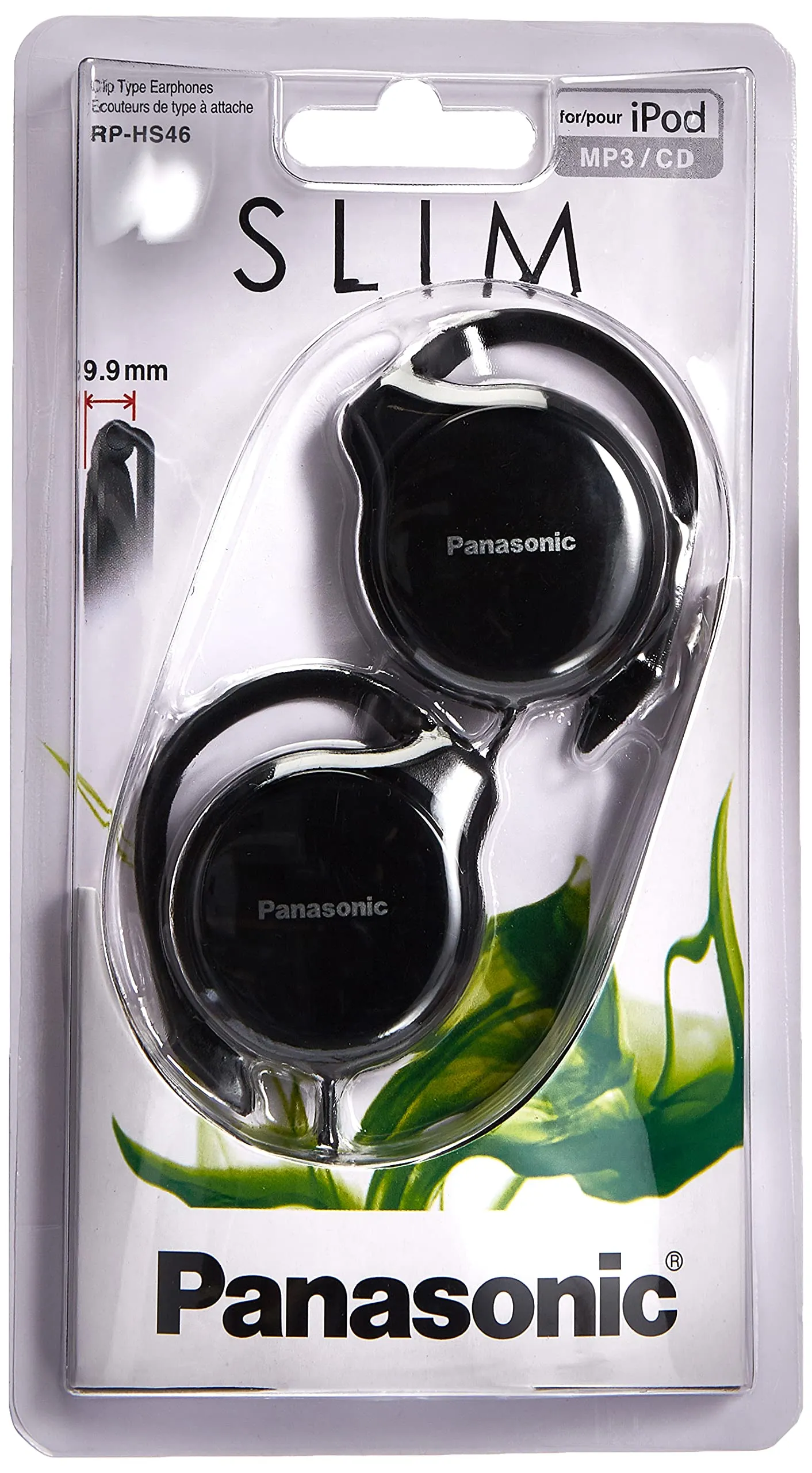 Panasonic RP-HS46E-K Slim Clip-On Earphones - Black - Lightweight Design, Dynamic Sound