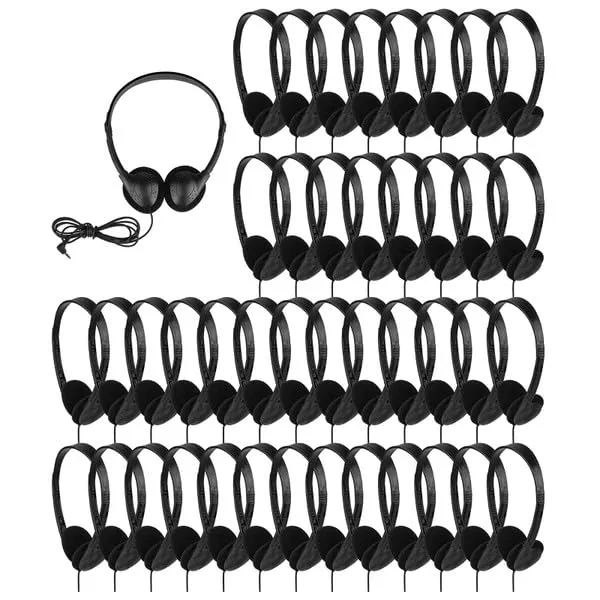 Parts Express Mini Stereo Classroom Headphones - Lightweight, Twistable Earpieces, 100 Pack