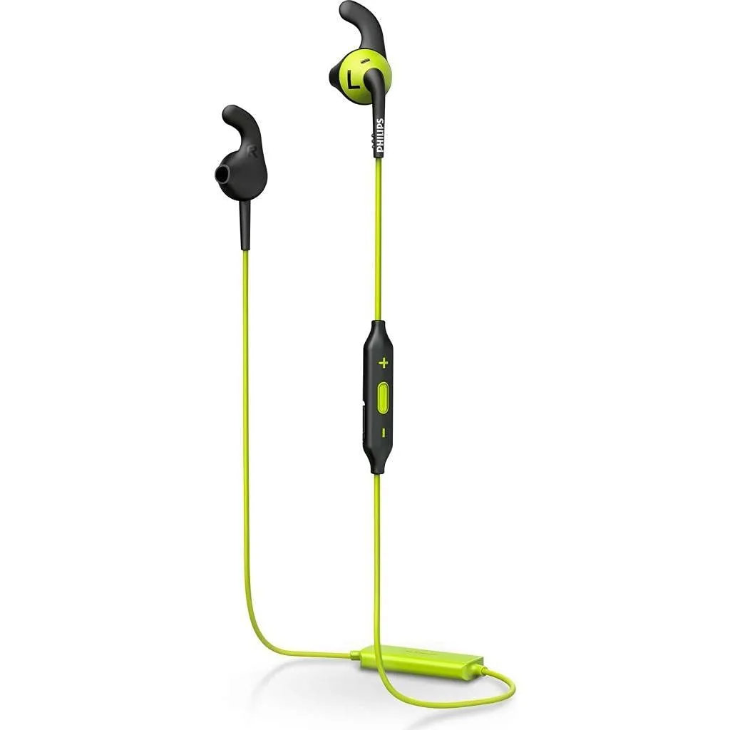 PHILIPS ActionFit Wireless Headphones, IPX2 Sweat-Proof, Black/Lime Green, High Performance Sound