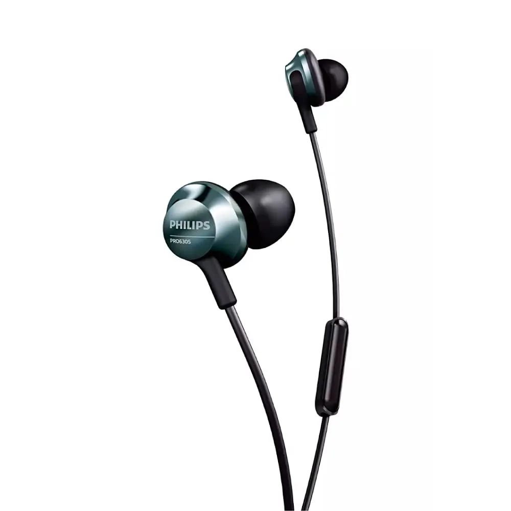 PHILIPS PRO6305BK/00 High-Res Audio In-Ear Headphones with Microphone, Noise Isolating, Black/Silver